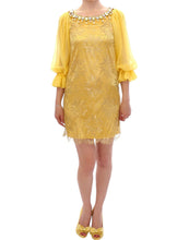 Load image into Gallery viewer, Dolce &amp; Gabbana Yellow lace crystal mini dress
