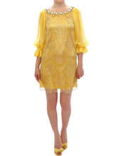 Load image into Gallery viewer, Dolce &amp; Gabbana Yellow lace crystal mini dress
