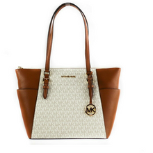 Load image into Gallery viewer, Michael Kors Charlotte Signature Leather Large Top Zip Tote Handbag Bag (Vanilla)
