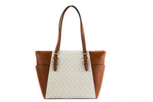 Load image into Gallery viewer, Michael Kors Charlotte Signature Leather Large Top Zip Tote Handbag Bag (Vanilla)
