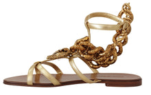 Load image into Gallery viewer, Dolce &amp; Gabbana Chic Gladiator Flats with Heart and Chain Accents
