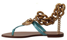 Load image into Gallery viewer, Dolce &amp; Gabbana Blue Leather Devotion Flats Sandals
