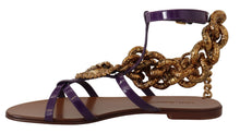 Load image into Gallery viewer, Dolce &amp; Gabbana Purple Leather Devotion Flats Sandals Shoes
