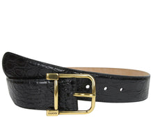 Load image into Gallery viewer, Gucci Gucci Women&#39;s Gold Square Buckle Black Crocodile Belt
