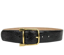 Load image into Gallery viewer, Gucci Gucci Women&#39;s Gold Square Buckle Black Crocodile Belt
