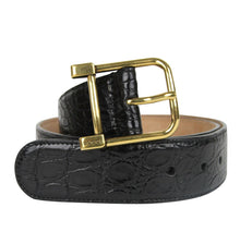 Load image into Gallery viewer, Gucci Gucci Women&#39;s Gold Square Buckle Black Crocodile Belt
