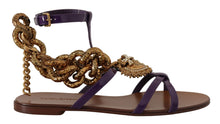 Load image into Gallery viewer, Dolce &amp; Gabbana Purple Leather Devotion Flats Sandals Shoes
