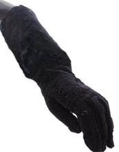 Load image into Gallery viewer, Dolce &amp; Gabbana Black Lace Wool Lambskin Fur Elbow Gloves
