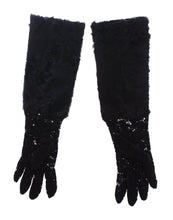 Load image into Gallery viewer, Dolce &amp; Gabbana Black Lace Wool Lambskin Fur Elbow Gloves

