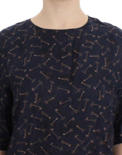 Load image into Gallery viewer, Dolce &amp; Gabbana Blue gold key print silk blouse
