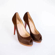 Load image into Gallery viewer, Christian Louboutin Elegant Open Toe Leather Pumps with Wooden Heel
