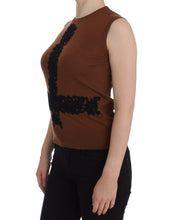 Load image into Gallery viewer, Dolce &amp; Gabbana Brown Wool Black Lace Vest Sweater Top
