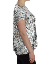 Load image into Gallery viewer, Dolce &amp; Gabbana Silver Sequined Crewneck Blouse T-shirt Top
