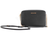 Load image into Gallery viewer, Michael Kors Jet Set Large East West Saffiano Leather Crossbody Bag Handbag (Black Solid/Gold Hardware)
