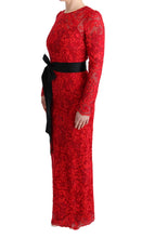Load image into Gallery viewer, Dolce &amp; Gabbana Elegant Red Sheath Dress with Silk Bow Belt
