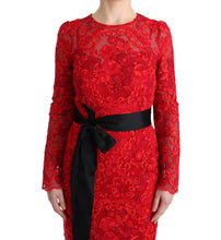 Load image into Gallery viewer, Dolce &amp; Gabbana Elegant Red Sheath Dress with Silk Bow Belt
