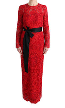 Load image into Gallery viewer, Dolce &amp; Gabbana Elegant Red Sheath Dress with Silk Bow Belt
