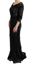 Load image into Gallery viewer, Dolce &amp; Gabbana Elegant Black Maxi Shift Dress with Floral Applique
