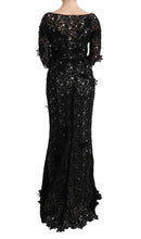 Load image into Gallery viewer, Dolce &amp; Gabbana Elegant Black Maxi Shift Dress with Floral Applique
