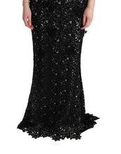 Load image into Gallery viewer, Dolce &amp; Gabbana Elegant Black Maxi Shift Dress with Floral Applique
