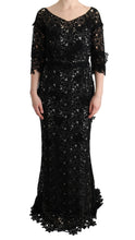 Load image into Gallery viewer, Dolce &amp; Gabbana Elegant Black Maxi Shift Dress with Floral Applique
