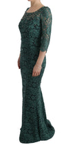 Load image into Gallery viewer, Dolce &amp; Gabbana Elegant Green Crystal Embellished Sheath Dress
