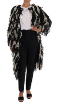 Load image into Gallery viewer, Dolce &amp; Gabbana Black and White Fringed Wool Coat Jacket
