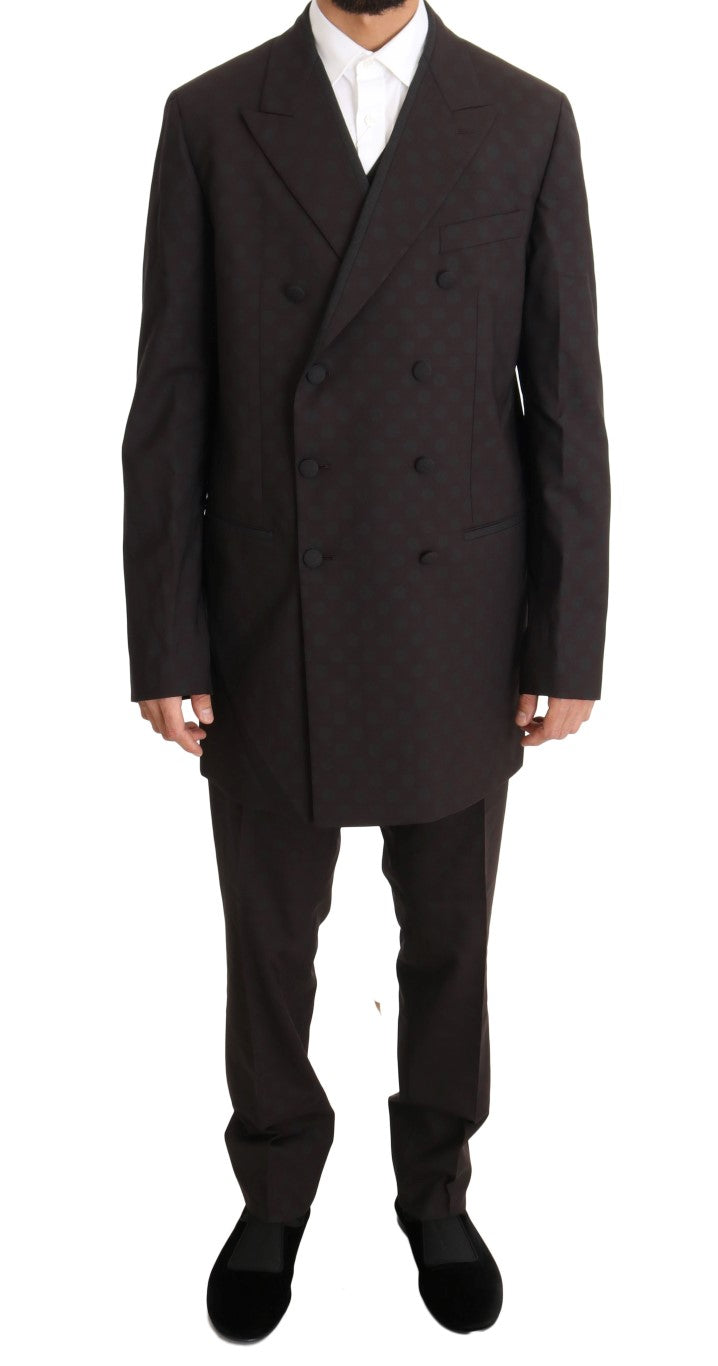 Dolce & Gabbana Elegant Bordeaux Polka Dot Wool Suit