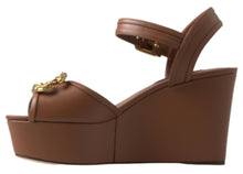 Load image into Gallery viewer, Dolce &amp; Gabbana Chic Brown Leather Ankle Strap Wedges
