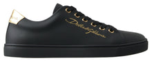 Load image into Gallery viewer, Dolce &amp; Gabbana Black Gold Leather Classic Sneakers Shoes
