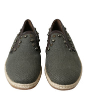 Load image into Gallery viewer, Dolce &amp; Gabbana Gray Linen Leather Studded Loafers Shoes
