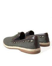 Load image into Gallery viewer, Dolce &amp; Gabbana Gray Linen Leather Studded Loafers Shoes
