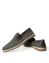 Load image into Gallery viewer, Dolce &amp; Gabbana Gray Linen Leather Studded Loafers Shoes
