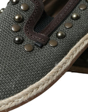 Load image into Gallery viewer, Dolce &amp; Gabbana Gray Linen Leather Studded Loafers Shoes
