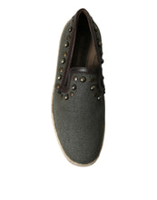 Load image into Gallery viewer, Dolce &amp; Gabbana Gray Linen Leather Studded Loafers Shoes
