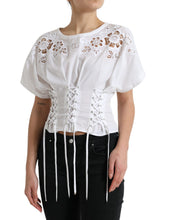 Load image into Gallery viewer, Dolce &amp; Gabbana White Cotton Floral Cut Out Blouse Top
