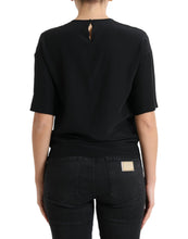 Load image into Gallery viewer, Dolce &amp; Gabbana Black Silk Round Neck Short Sleeve Blouse Top
