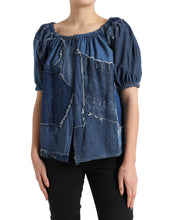 Load image into Gallery viewer, Dolce &amp; Gabbana Blue Patchwork Short Sleeves Denim Blouse Top
