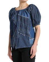 Load image into Gallery viewer, Dolce &amp; Gabbana Blue Patchwork Short Sleeves Denim Blouse Top
