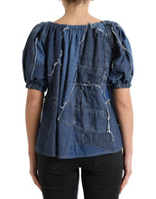Load image into Gallery viewer, Dolce &amp; Gabbana Blue Patchwork Short Sleeves Denim Blouse Top
