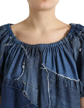 Load image into Gallery viewer, Dolce &amp; Gabbana Blue Patchwork Short Sleeves Denim Blouse Top
