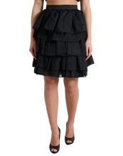 Load image into Gallery viewer, Dolce &amp; Gabbana Black Tiered Aline High Waist Silk Mini Skirt
