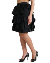 Load image into Gallery viewer, Dolce &amp; Gabbana Black Tiered Aline High Waist Silk Mini Skirt
