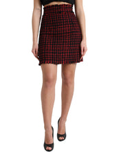 Load image into Gallery viewer, Dolce &amp; Gabbana Black Red Cotton High Waist Tartan Tweed Mini Skirt
