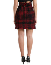 Load image into Gallery viewer, Dolce &amp; Gabbana Black Red Cotton High Waist Tartan Tweed Mini Skirt
