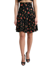 Load image into Gallery viewer, Dolce &amp; Gabbana Black Rose Print High Waist A-line Mini Skirt
