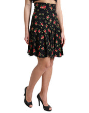 Load image into Gallery viewer, Dolce &amp; Gabbana Black Rose Print High Waist A-line Mini Skirt
