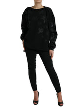 Load image into Gallery viewer, Dolce &amp; Gabbana Black Pullover Floral Logo Applique Sweater
