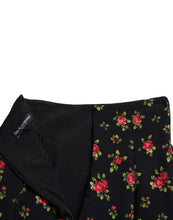 Load image into Gallery viewer, Dolce &amp; Gabbana Black Rose Print High Waist A-line Mini Skirt
