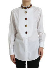 Load image into Gallery viewer, Dolce &amp; Gabbana White Cotton Crystals Embellished Shirt Top
